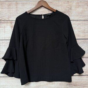 J.Crew Black Ruffle Sleeve Blouse Womens Size 2 Elegant Career Top Work Office